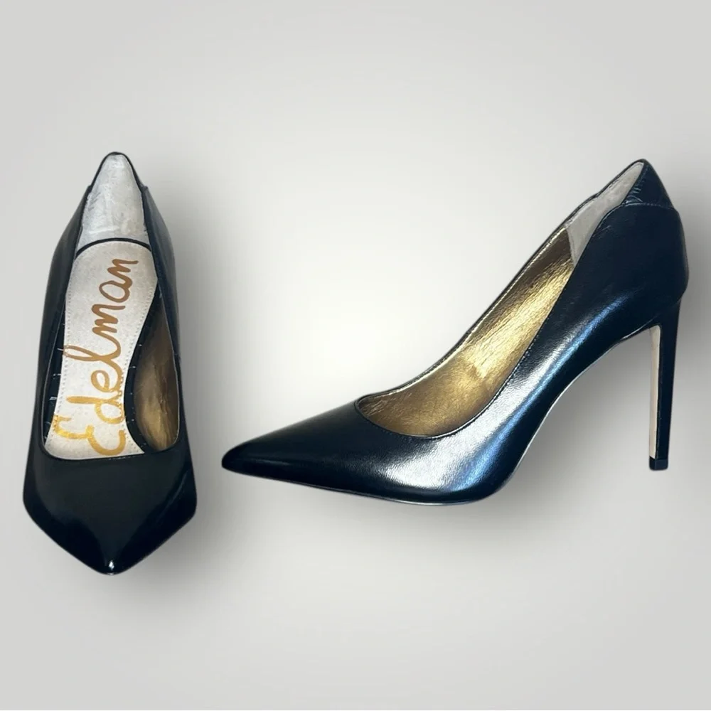 Sam Edelman Pointed Toe Black Leather Stiletto Pump Heels Women’s 7 - Picture 2 of 6